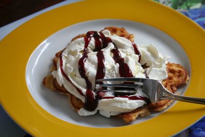 High angle view of dessert in plate