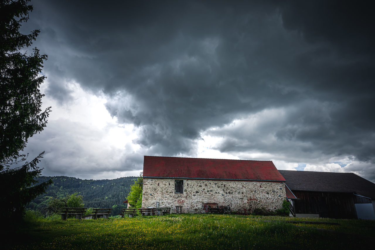 HOUSE ON FIELD AGAINST BUILDINGS