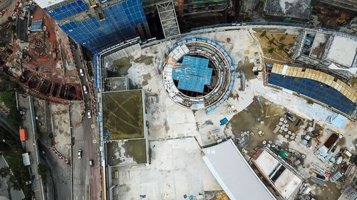 High angle view of buildings in city