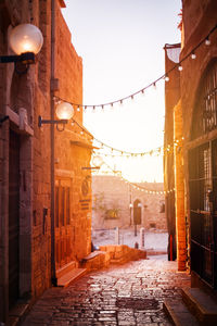 Old city jaffa near tel-aviv, israel, sunset light on old stone narrow street, selective focus