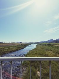 Scenic view of river against blue sky