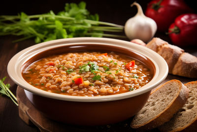 Close-up of food in bowl on table