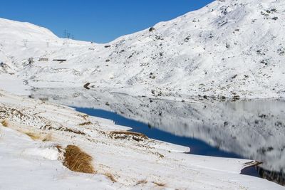 Scenic view of frozen lake against clear sky