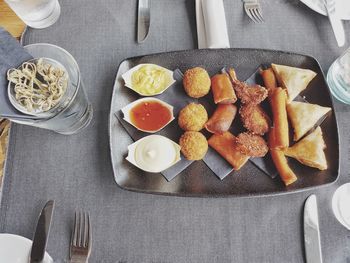 High angle view of food on table