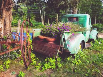 Abandoned truck on field