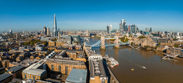 Aerial panoramic cityscape view of london and the river thames