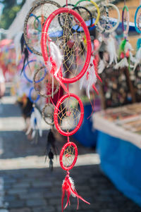 Close-up of dreamcatchers hanging at store