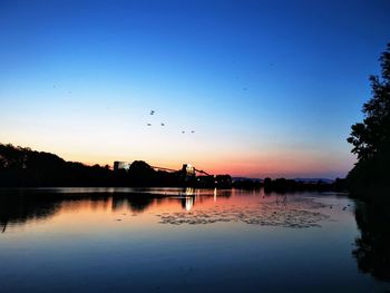 Scenic view of lake against sky during sunset