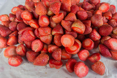 High angle view of strawberries