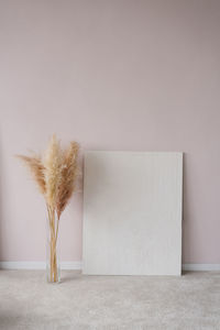 Pampas grass cortaderia in a glass vase and mockup paintings in the interior of a modern house