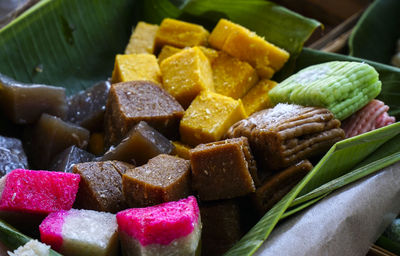 High angle view of chopped vegetables on table