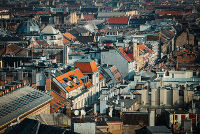 High angle view of buildings in city
