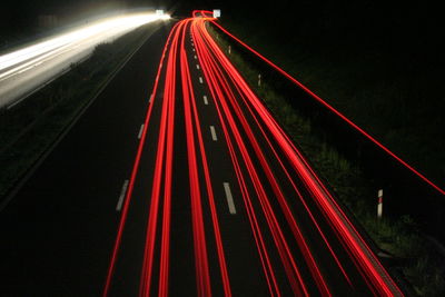 Light trails on road at night