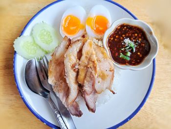 High angle view of dessert in plate on table