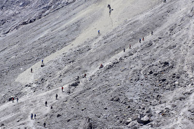 High angle view of people on mountain