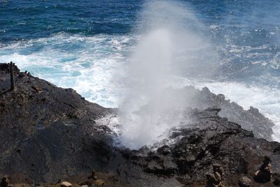 Waves splashing on rocks