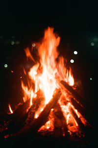 Close-up of fire in the dark