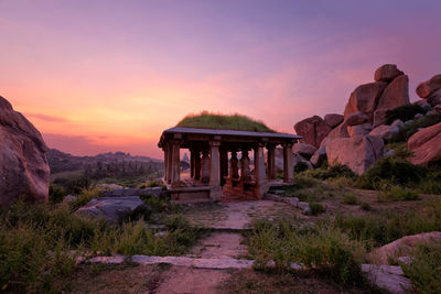 Ancient ruins of hampi on sunset. india