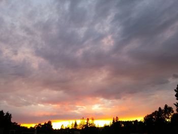 Silhouette of trees against cloudy sky