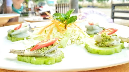 Close-up of salad in plate on table