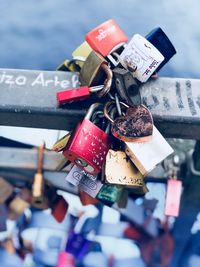 Close-up of padlocks on padlock