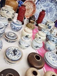 High angle view of various for sale in market