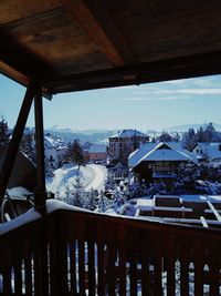 High angle view of buildings against sky during winter