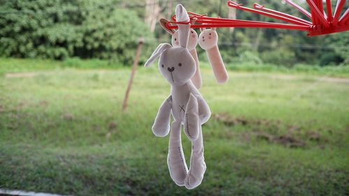 Close-up of white decoration hanging on field
