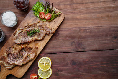 Directly above shot of meal served on table