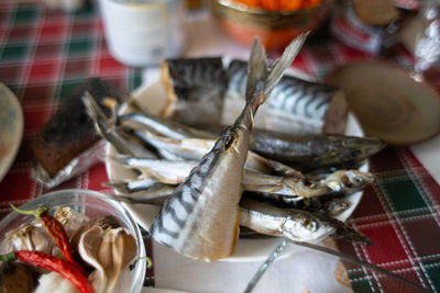 High angle view of food on table