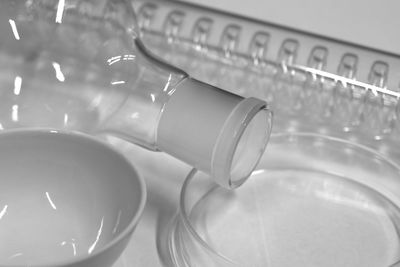 High angle view of drinking glass on table