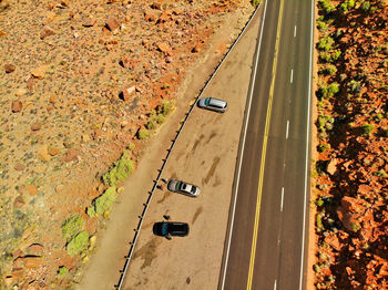 High angle view of car on road