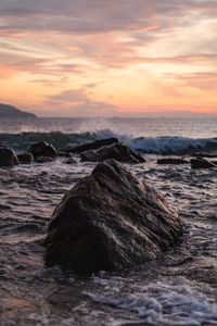 Scenic view of sea against sky during sunset