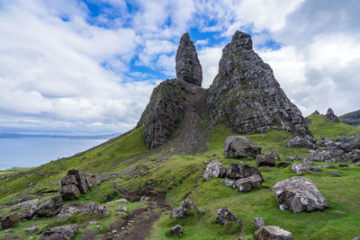 Panoramic view of rocks on land against sky