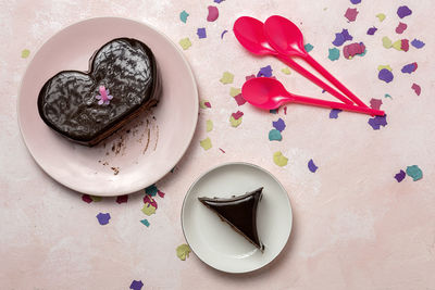 High angle view of dessert in plate on table