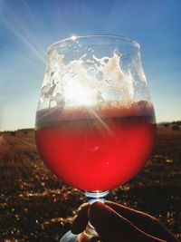 Close-up of red wine in glass