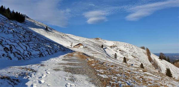 Scenic view of snowcapped mountain against sky