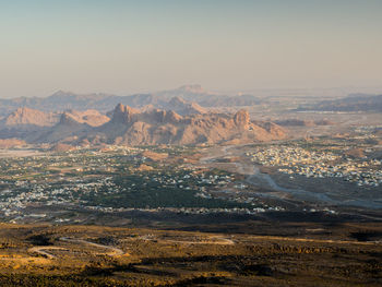 Aerial view of townscape against sky during sunset