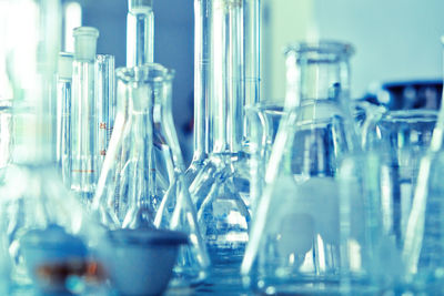 Close-up of equipment on table in laboratory