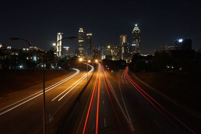 Light trails on highway at night