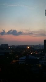 High angle view of city at dusk