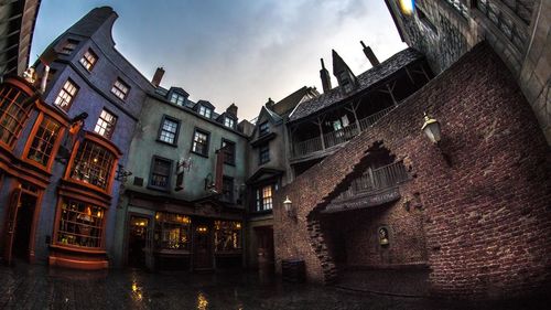 Low angle view of old building against sky