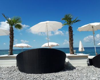 Scenic view of swimming pool against clear blue sky