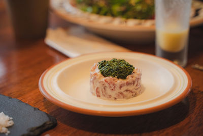 Close-up of food in plate on table