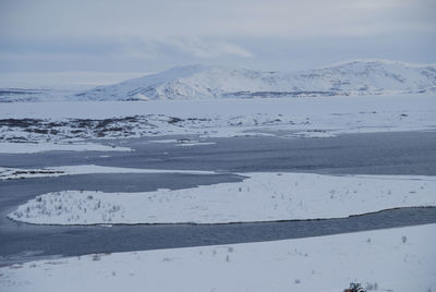 Scenic view of snow covered landscape against sky