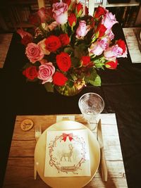 High angle view of flower vase on table