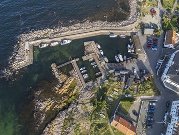 Aerial photo of sandvig harbour, bornholm, denmark