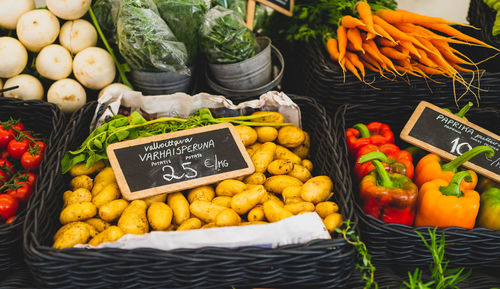 High angle view of vegetables for sale in market