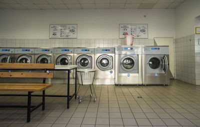 Row of washing machines in laundrette