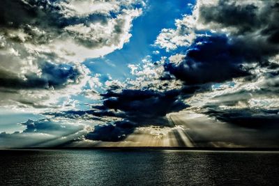 Scenic view of sea against dramatic sky